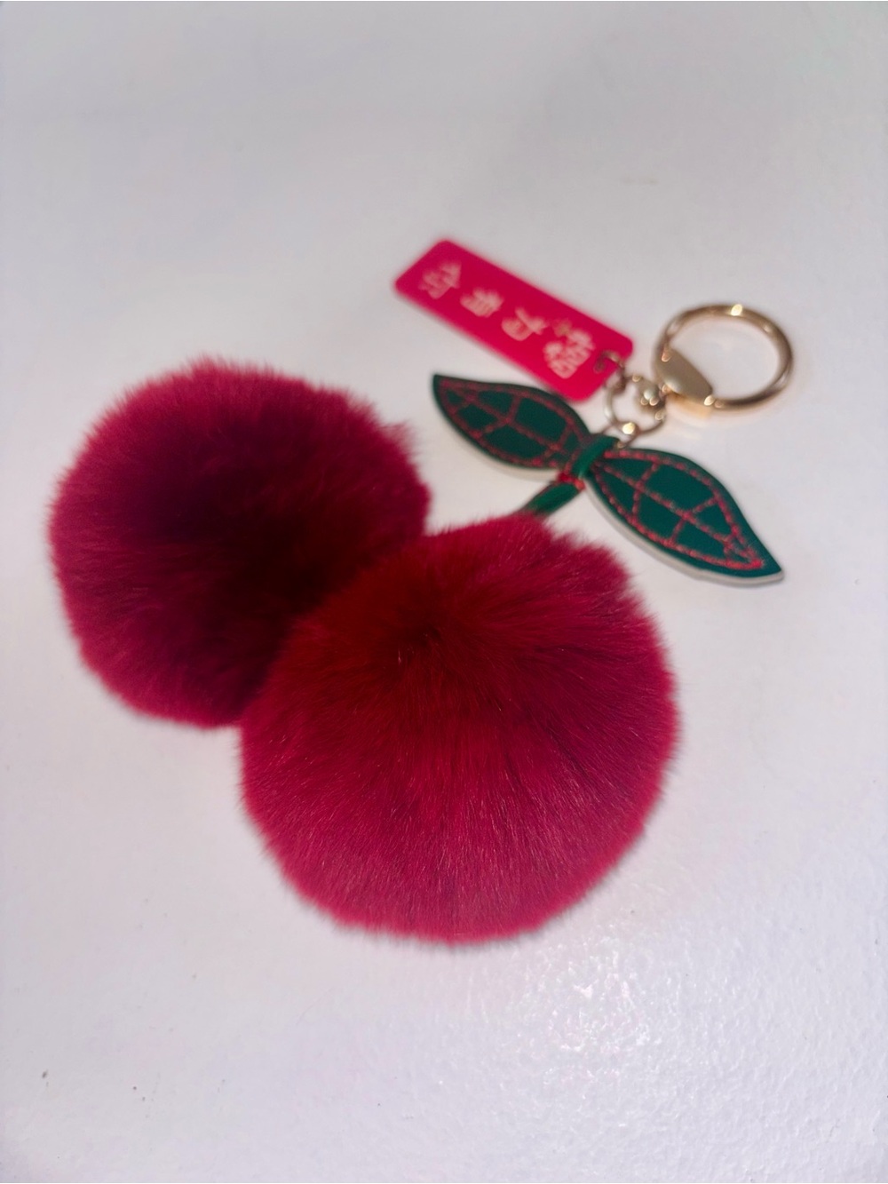 Fuzzy Cherry Bag Charm Keychain Japanese Tag Kawaii Y2K Harajuku - Picture 5 of 5